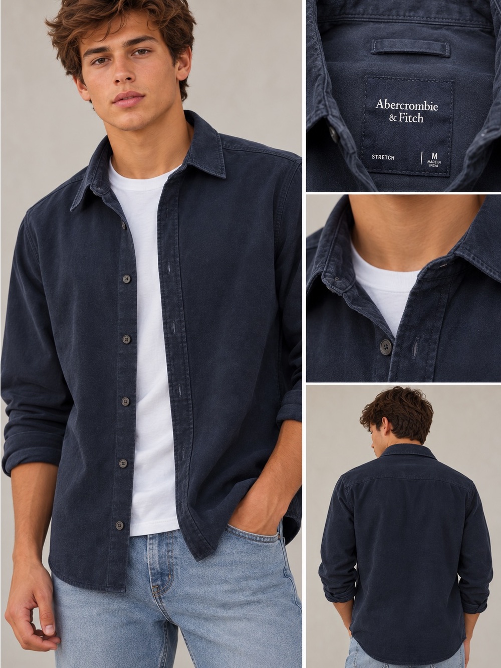 Abercrombie & Fitch Men’s Blue Stretch Button Front Jacket Pockets Size M